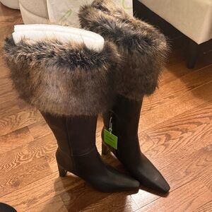 Sam Edelman Brown Fur-Trimmed Heeled Boots